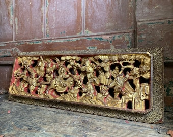 アンティーク中国製ローズウッドパネル、牛骨象嵌彫刻、1920年代の室内