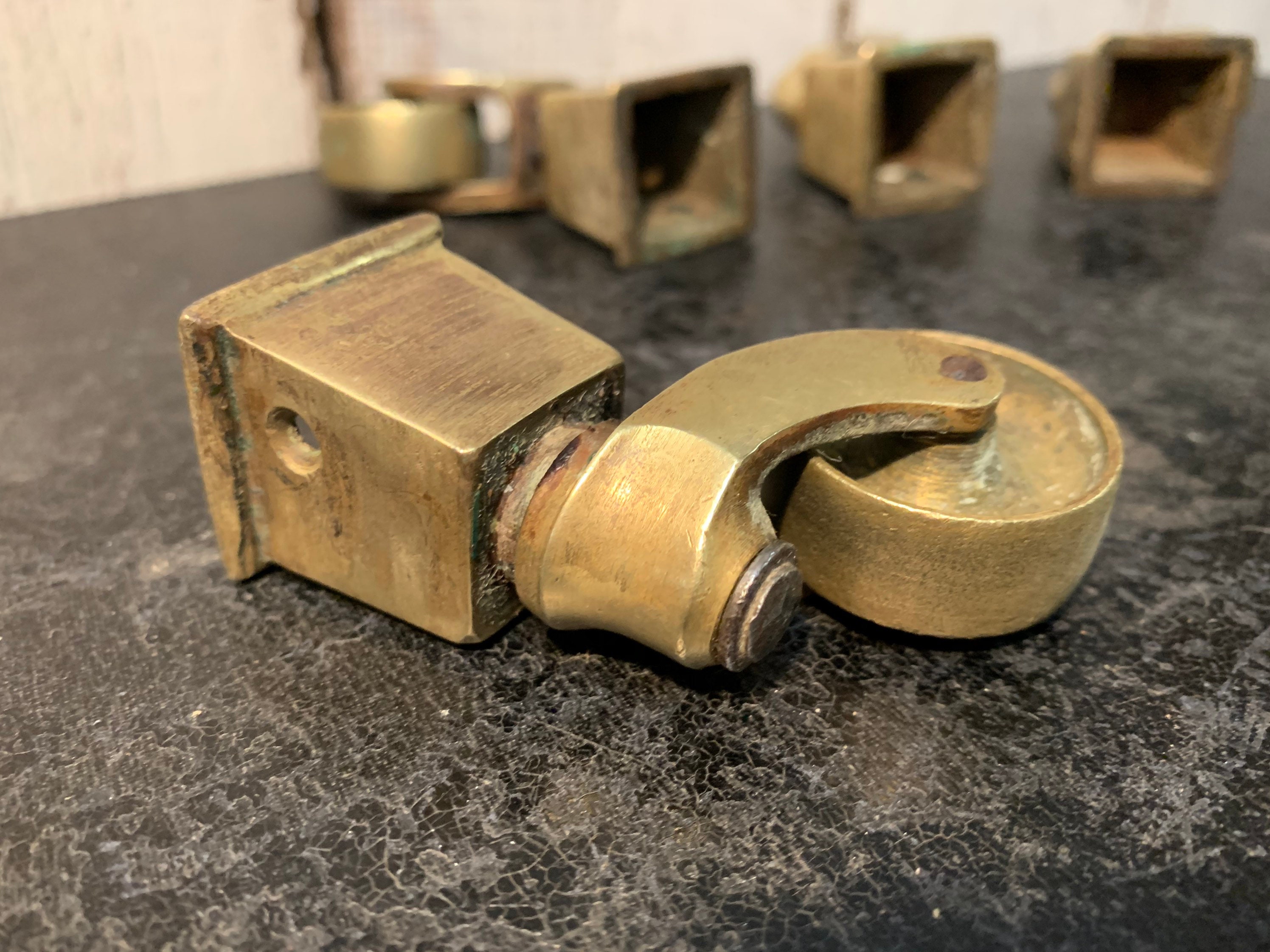 Antique Victorian / BRASS CASTORS / Castors Square Cup Fitting Etsy