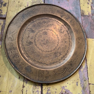 Antique / CHINESE BRASS TRAY / Decorative Wall Hanging Asian Brass Art Chinese Antiques Oriental Decor Chinese Interiors Asian Decor