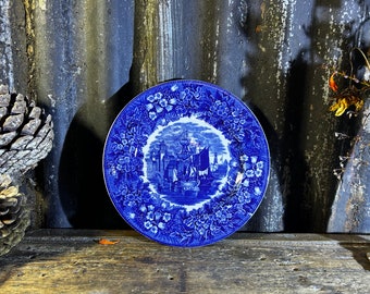 Plato vintage azul fluido / WEDGWOOD FERRARA / Plato de barcos de Etruria, Inglaterra. Plato de exhibición de tocador de porcelana inglesa vintage. Decoración de porcelana vintage.