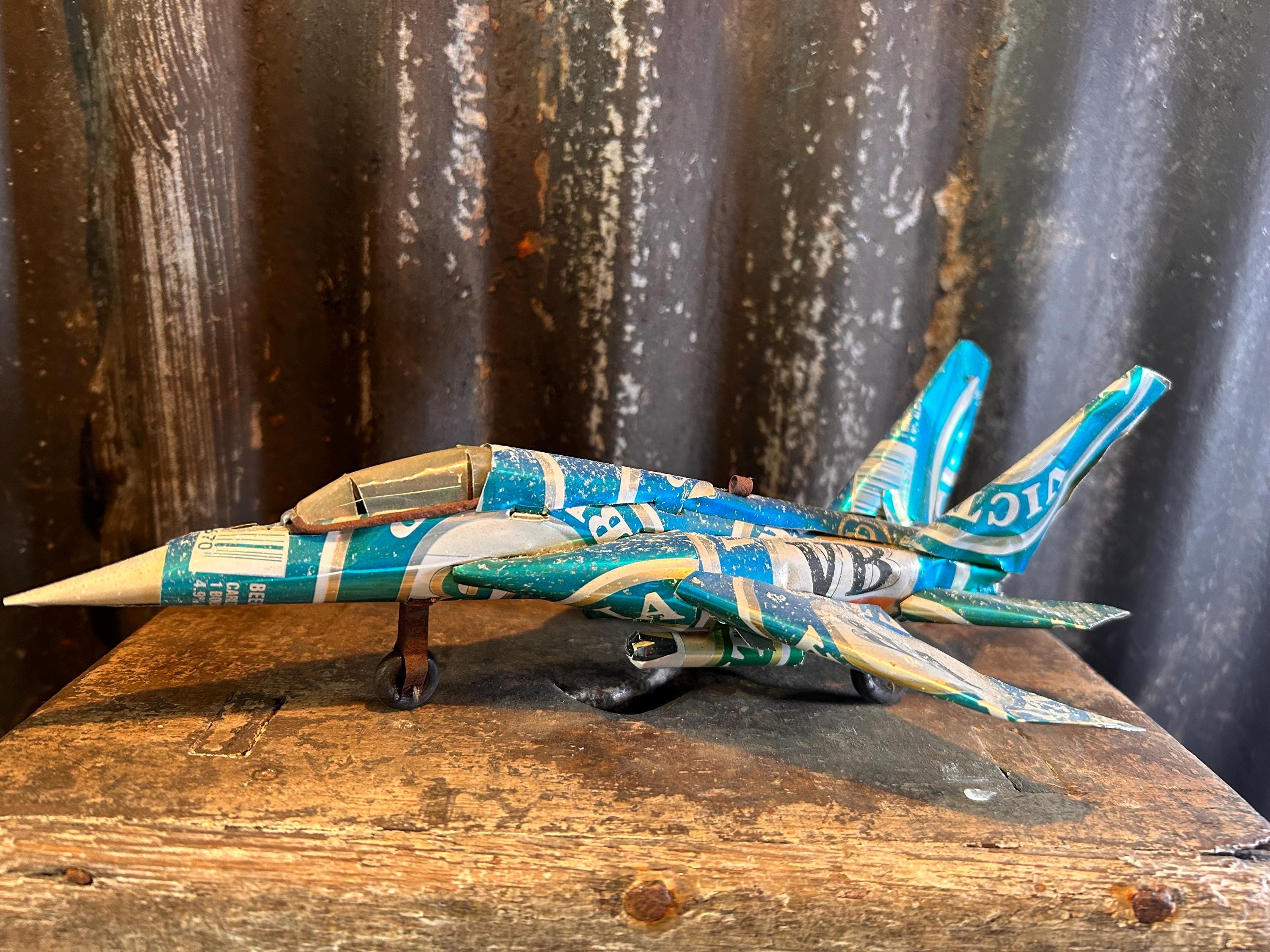 Vintage Aluminium Beer Can Art / FIGHTER JET / Soda Can Aeroplane Victoria Bitter Beer Can Vintage Shop Display Hanging Art Toy Plane