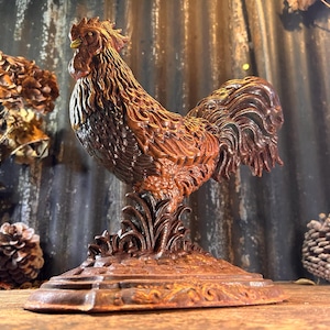 Antique 1920s English / COCKEREL DOOR STOP / Original Worn Patina Heavy Ironmongery Door Stop Country Decor Cast Iron Door Stop Door Stay