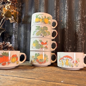 1970s Vintage Ceramic Set Of Six / SOUP BOWLS MUGS / Unique Vintage Tableware Retro Mid Century Kitchen Ware Vintage Dinnerware Mcm Party