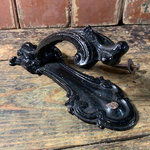 Stunning Mid 19th Century Large / ANTIQUE DOOR KNOCKER / Original Solid Cast Iron Original Worn Faded Grandeur Door Hardware Great Authentic
