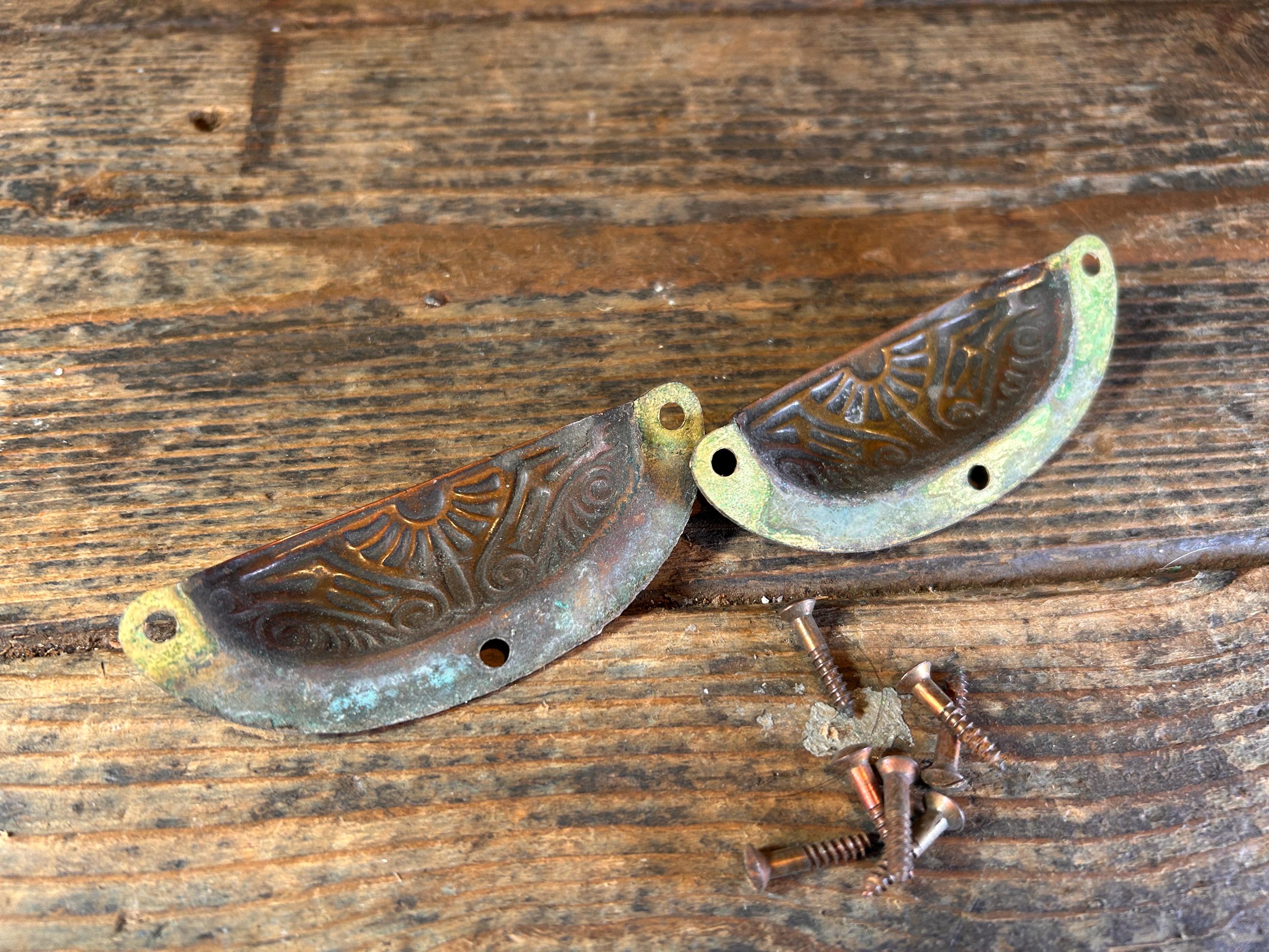 Antique C1880 English X2 / DRAWER HANDLES PULLS / Genuine