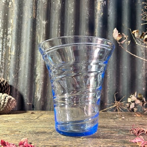 Large Whitefriars c1940 Rare Blue Ribbon Trailed Flared / BARNABY POWELL VASE / Whitefriars Glass Mcm Glass British Studio Hand Blown glass