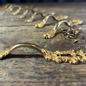 Ornate Set of Ten Faded Gilt on Brass Victorian Cabinet Door Handles Pulls Furniture Restoration Upcycling