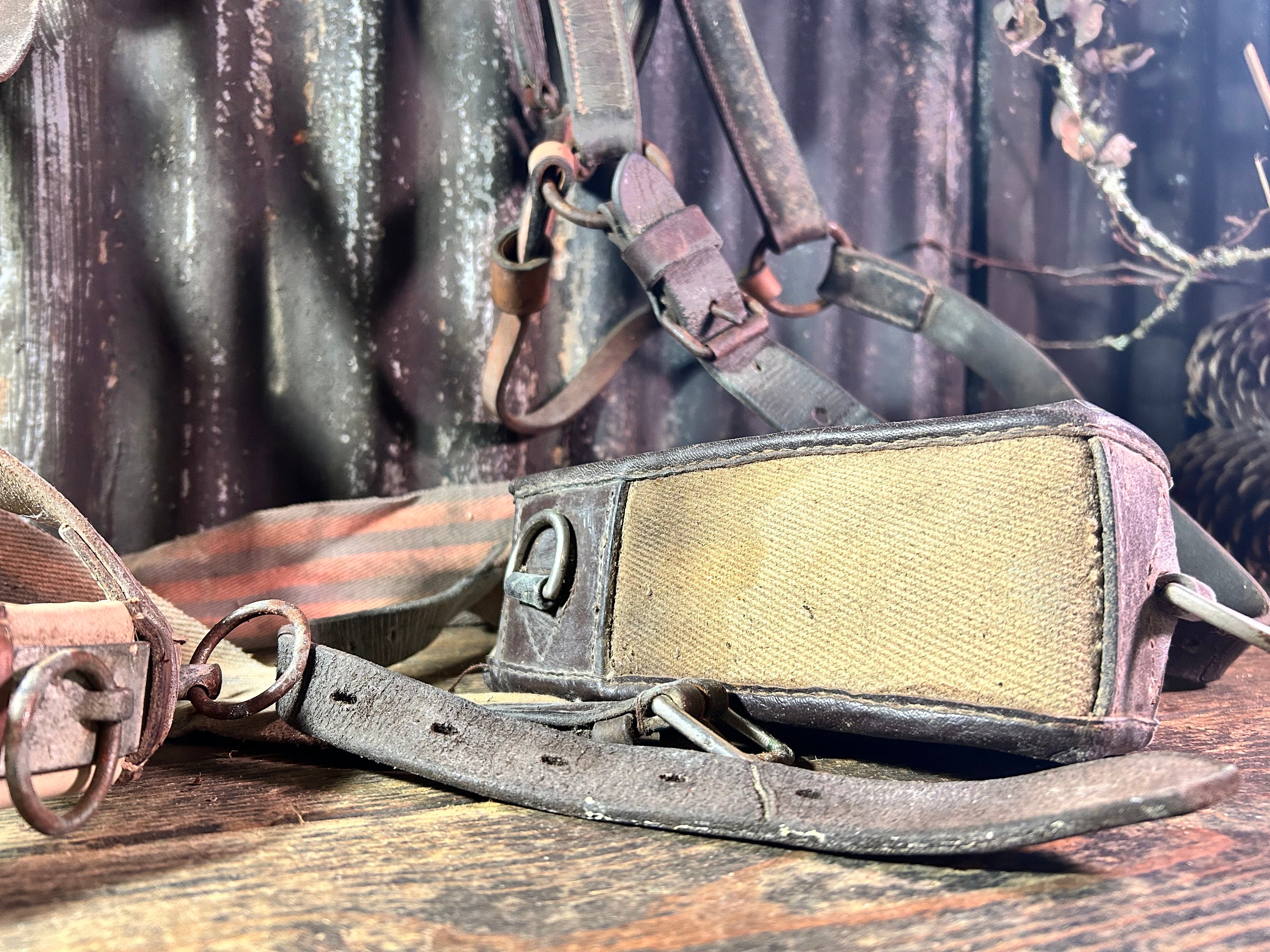 Lot Ancien Harnais Et Attache Cheval - Cuir, Chaînes, Boucles Et Poignets Décorés