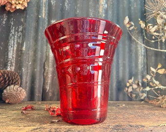 Large Whitefriars c1940 Ruby Red Ribbon Trailed Flared / BARNABY POWELL VASE / Whitefriars Glass Mcm Glass British Studio Hand Blown glass