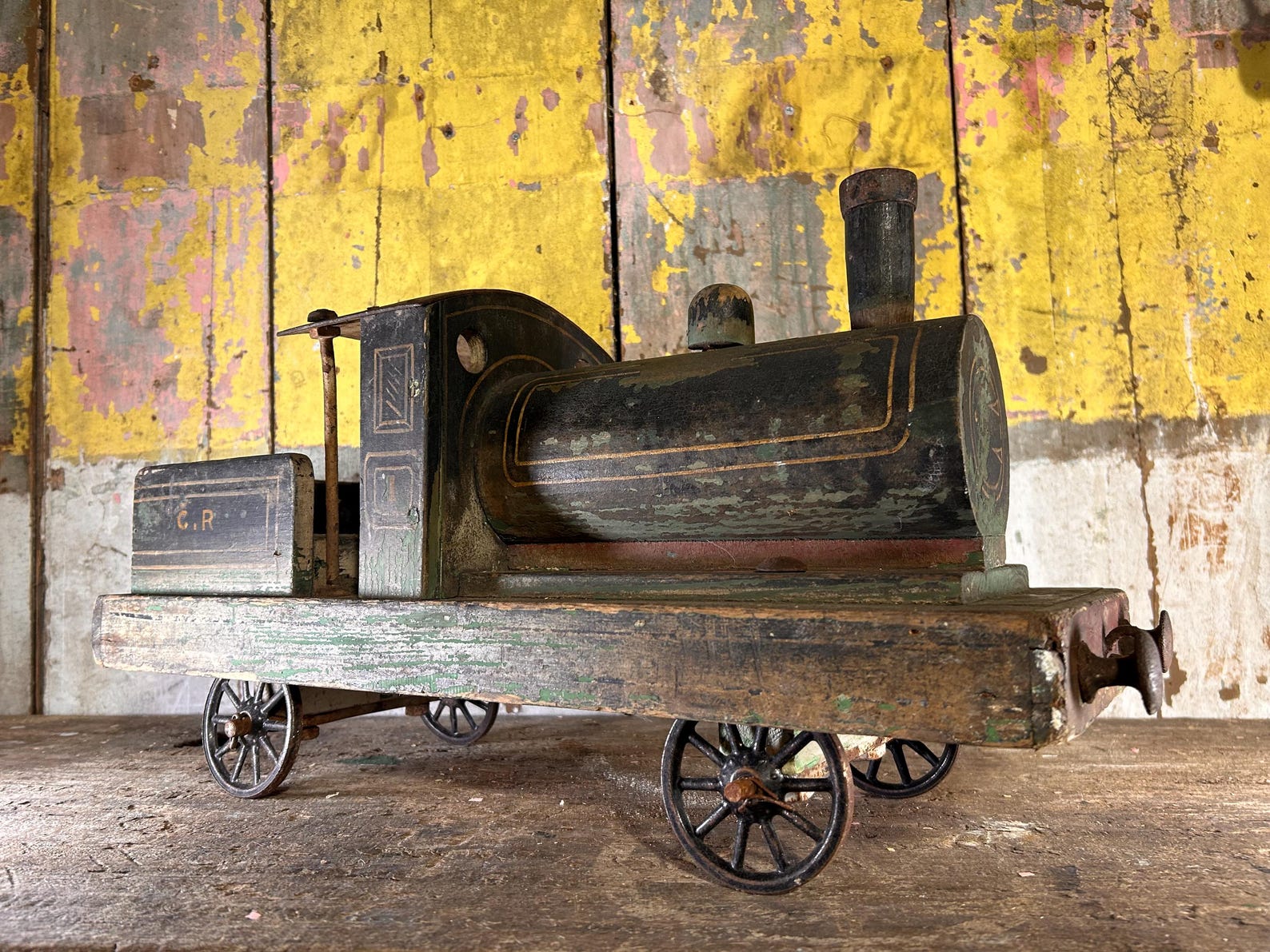 19th Century Folk Art Scratch Built English / PULL ALONG TRAIN ...