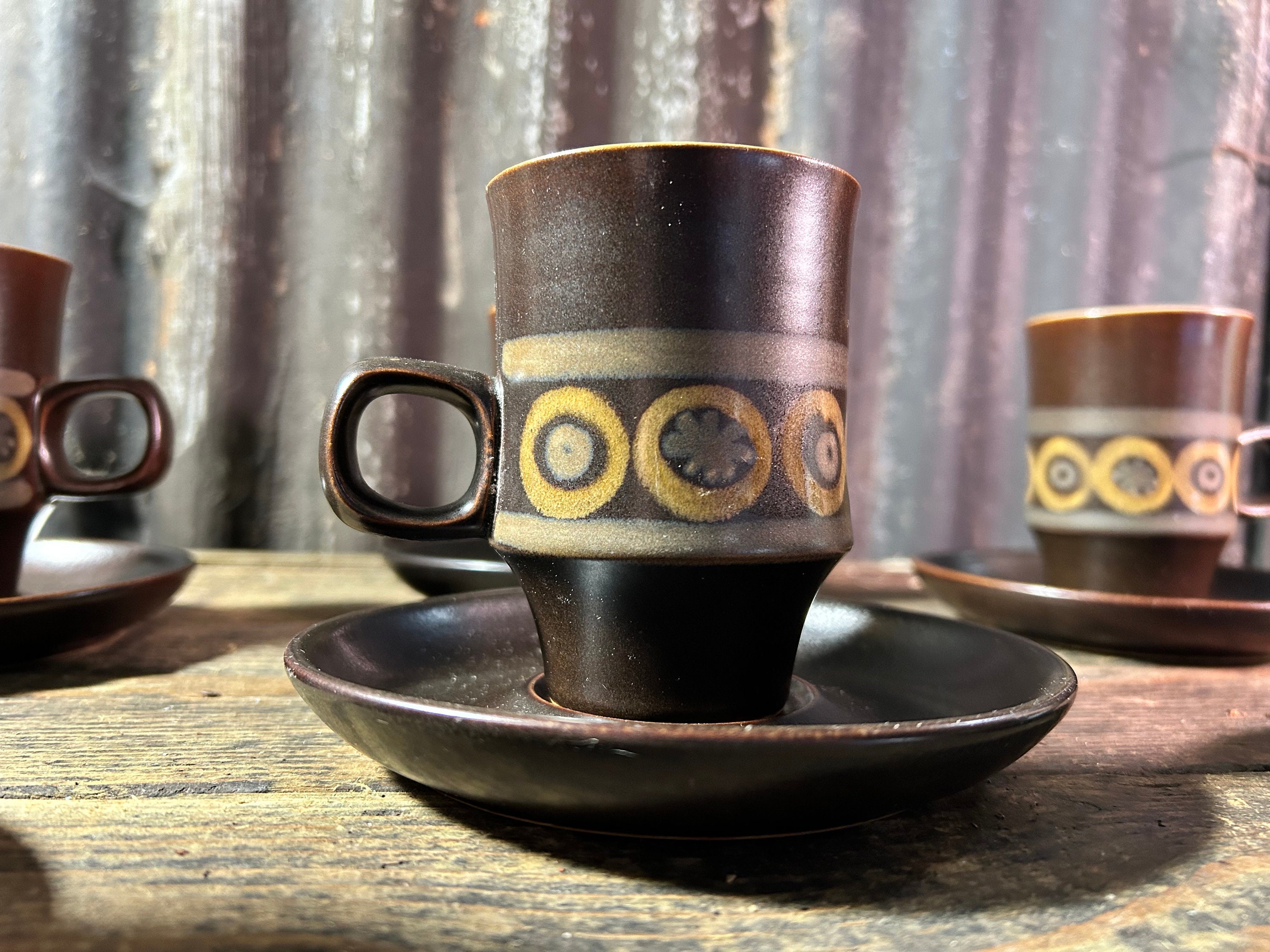 Original Denby Pottery Arabesque X6 / COFFEE CUPS SAUCERS / Gill