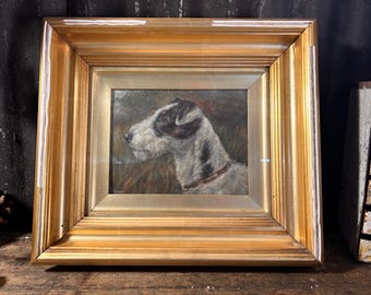 Buena pintura original inglesa del siglo XIX / TERRIER / Artista de renombre Edward Aitrop Óleo sobre tabla Retratos de perros Pintura antigua de terrier