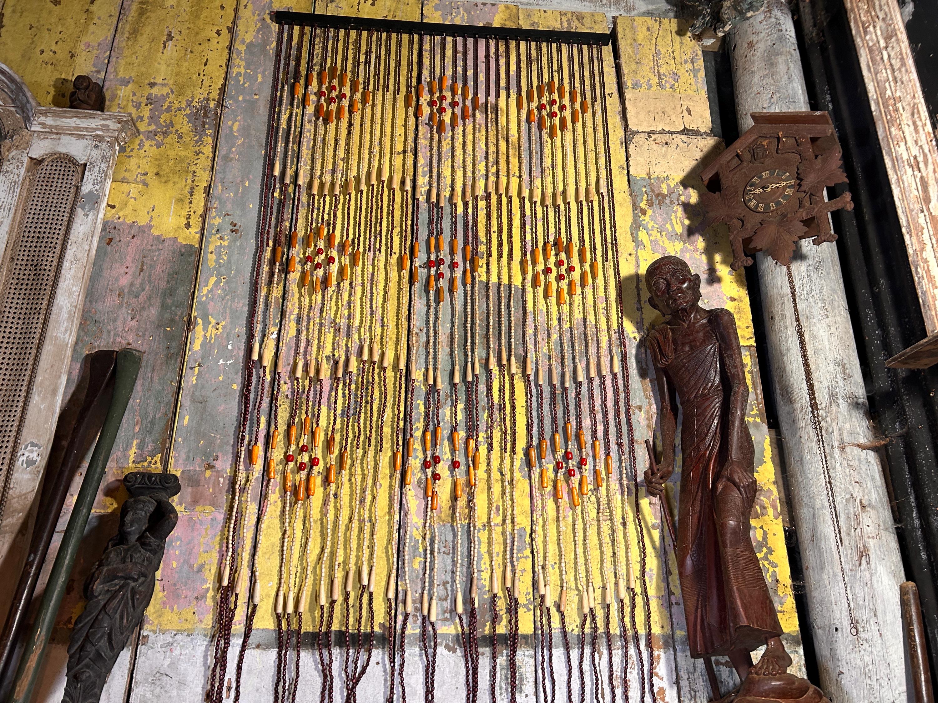 Vintage En Bois Perlé Porte Rideau - Décor pour Mauritius