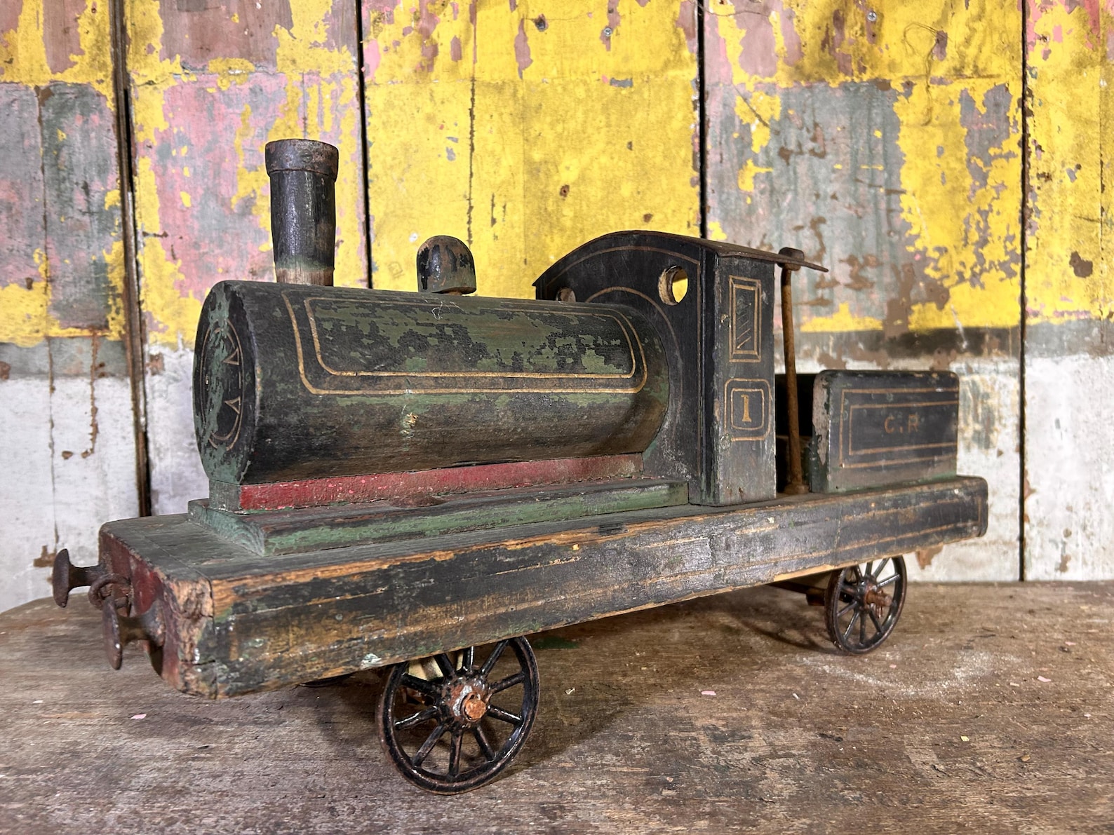 19th Century Folk Art Scratch Built English / PULL ALONG TRAIN ...