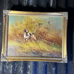 Eugene Kingman Vintage / HUNTING DOG PAINTING / Oil On Canvas Hunting Lodge Country House Decor Pointer Dogs Farmhouse Decor Gifts Dog