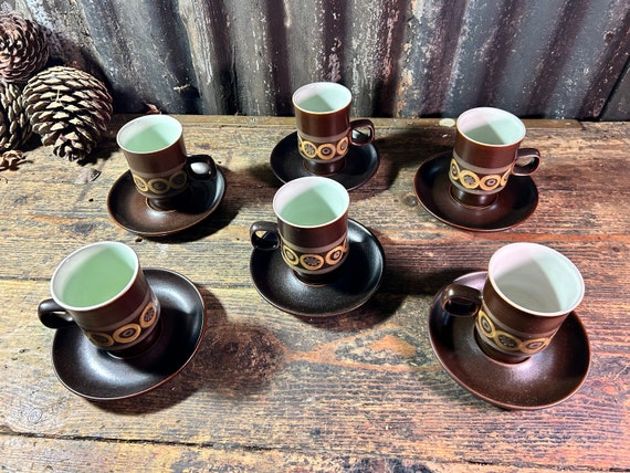 送料込 デンビー アラベスク コーヒーカップ ソーサー #191223-3 レトロモダン DENBY Arabesque ヴィンテージ アンティーク イギリス オリジナルデンビー陶器アラベスクX6 ⁄ コーヒーカップ＆ソーサー