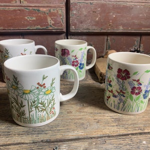 Vintage Mug X4 / KILNCRAFT GARDEN SCENE / Country Garden Vintage Coffee Tea Mug Collectible Pottery China Vintage Decor Style