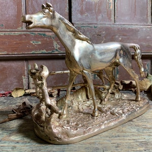 Vintage Solid Brass / LARGE HORSE SCULPTURE / Antique Figurine Vintage Statuette Brass Ornament French Brassware Shelf Decoration