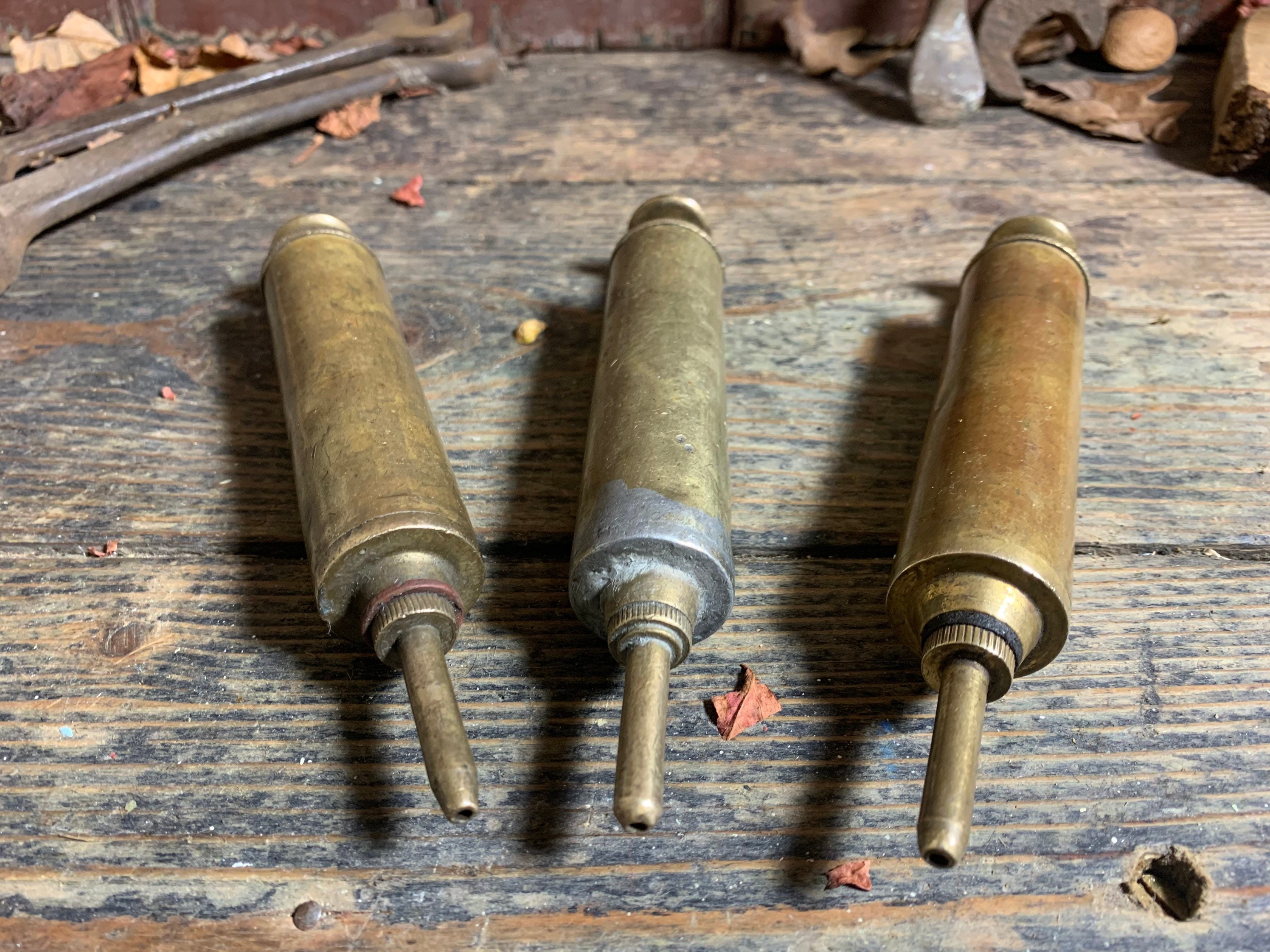 Antique X3 Circa 1910 GREASE GUNS Vintage Brass Tools Grease