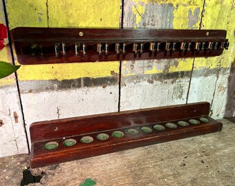 Vintage 1920s Mahogany 12 Clip Wall Mounted / SNOOKER CUE RACK / Billiard Room Decor Games Room Decal Pool Cue Storage Man Cave Fittings