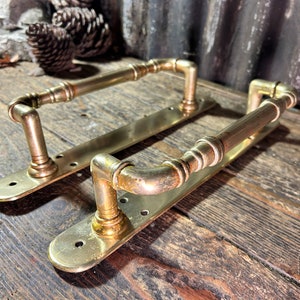 Antique Victorian Large English 14” / PAIR of HANDLES PULLS / Door Furniture Solid Brass Pulls Shop Bar Door Fittings Brass Hardware Pull