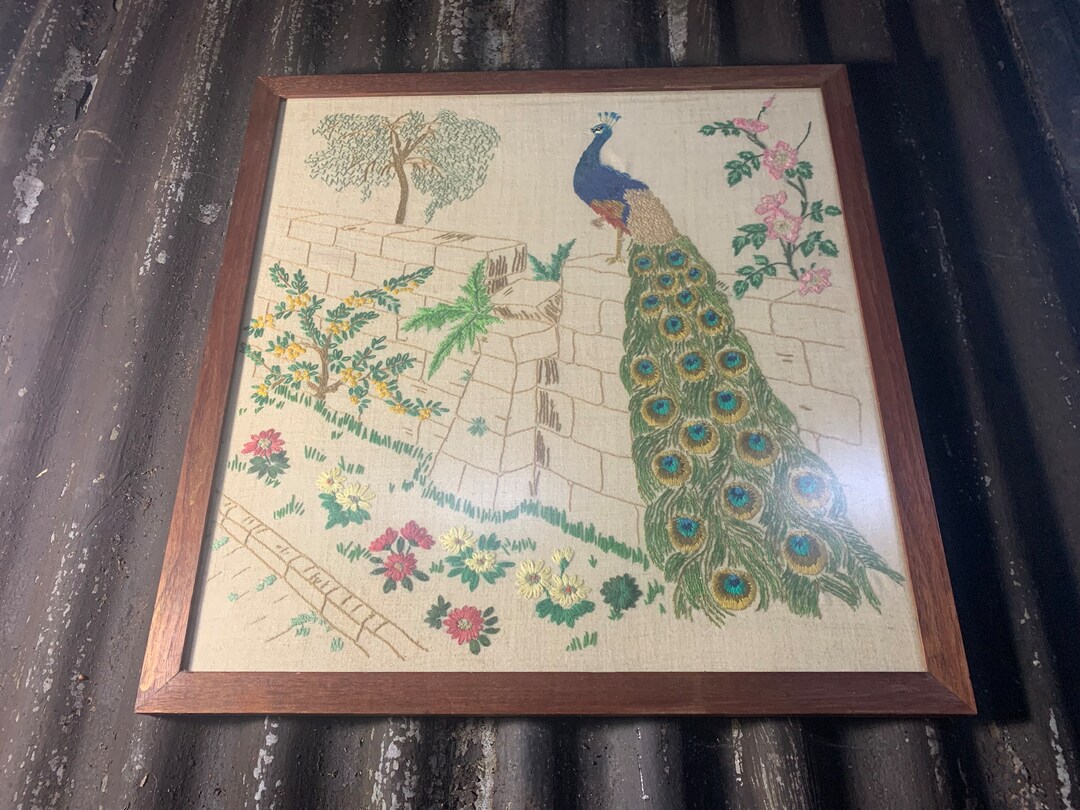 Vintage Framed 1950s / HANDMADE EMBROIDERY / Antique Needlepoint Floral ...