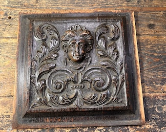 Early 19th Century / CARVED OAK PANEL / Gothic Green Man Decorative Wood Carving Country House Interiors Country Decor Wood Carving Wall Art