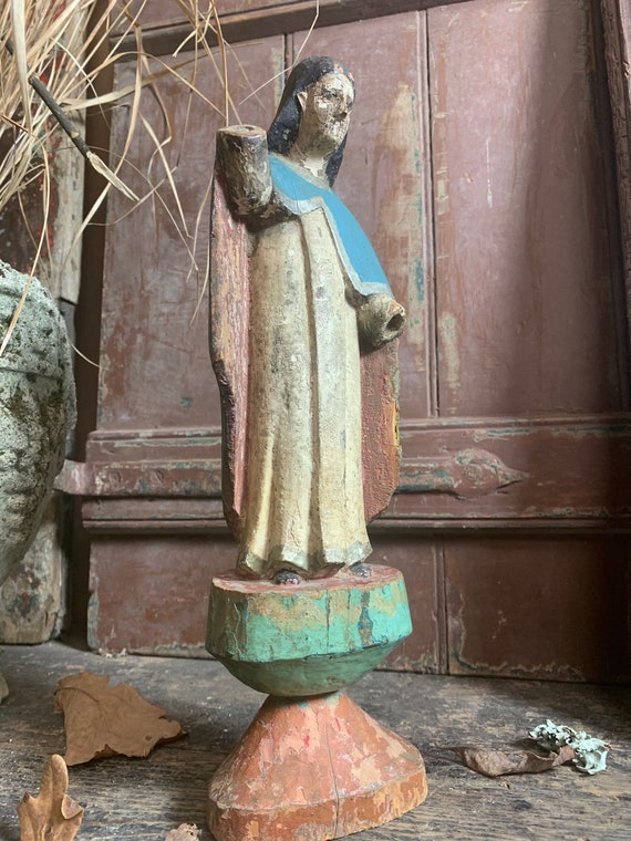 世界の民芸　サントス像　聖人　木彫り　木彫人形　宗教美術　骨董　アンティーク 希少で素晴らしい19世紀初頭の多色木製サントス像／宗教的な彫像、信仰