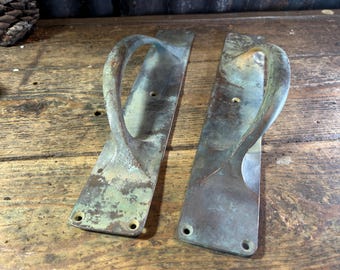 Antique  English 14" / PAIR of HANDLES PULLS / Door Furniture Solid Brass Bronze Pulls Shop Bar Door Fittings Brass Hardware Handle Shop