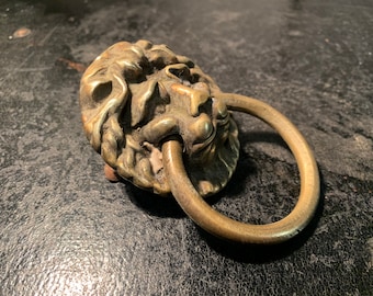 Victorian / BRASS PULL / Large Lions Head Vintage Pull Handle Furniture Restoration Cabinet Fittings