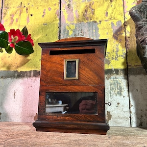 Original victoriano excelente calidad llama caoba / CASA DE CAMPO POSTBOX / Circa 1850 Estate Letter Box Antique Office Decor Mail Slot