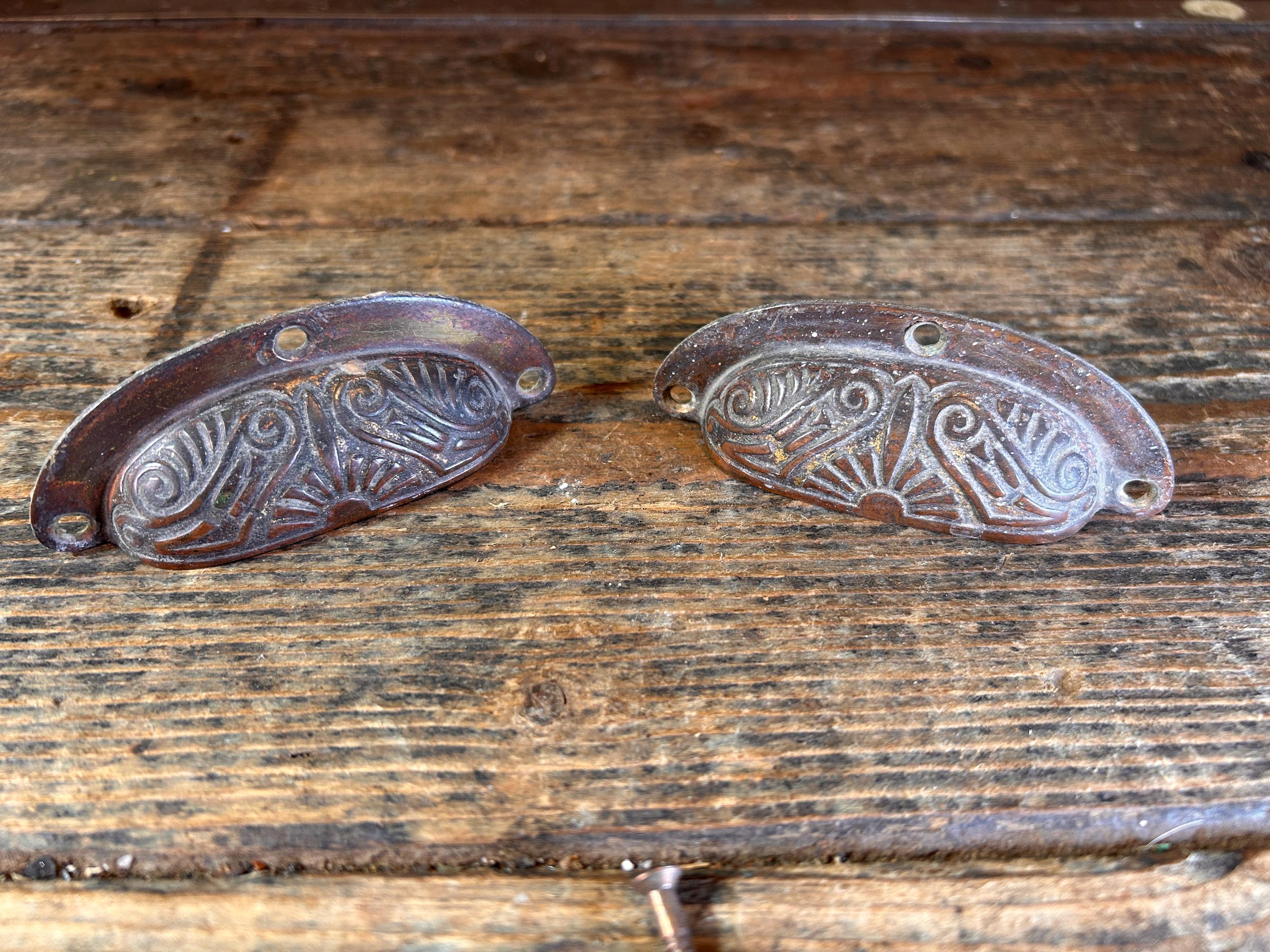 Antique C1880 English X2 / DRAWER HANDLES PULLS / Genuine