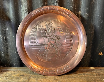 Rare Collectable Large Tray / JOHNNIE WALKER WHISKY / Solid Copper Advertising Bar Tray Home Bar Decor Whisky Lover Gift Antique Barware