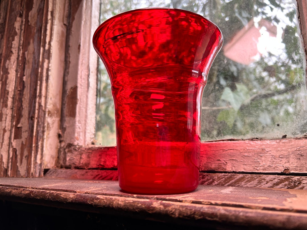 Whitefriars c1940 Ruby Red Ribbon Trailed Flared / BARNABY POWELL VASE