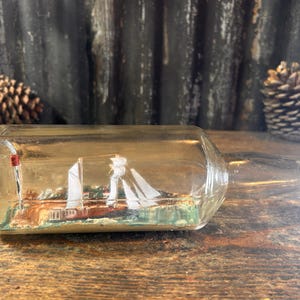 Vintage / SHIP IN BOTTLE / Ship Diorama Model Ship Vintage Decor Beach House Ship In A Bottle Ship In Glass Ship Modelling Impossible Bottle