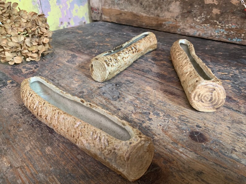 Vintage Plant Pot X3 / BARK PATTERN STONEWARE / Succulent Pot Etsy UK