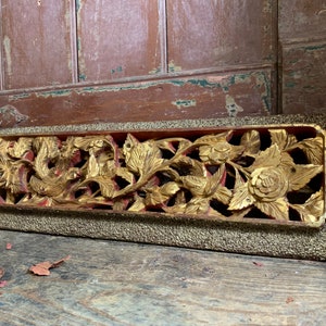 Vintage 1920s Lacquer and Gilt / CARVED WOODEN PANEL / Chinese Intricately Deep Carved Wall Hanging Panels Oriental Decor Chinese Vintage