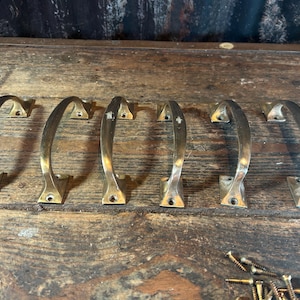 Antique 1920s  / SIX HANDLES PULLS / Door Furniture Solid Brass Pulls Shop Bar Door Fittings Brass Hardware Grab Handles Drawer Pulls