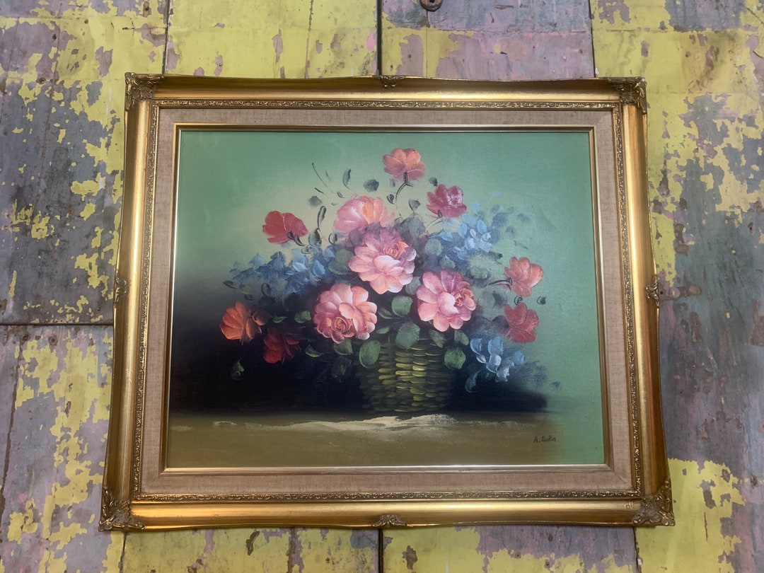 Wonderful Vintage Original / FLORAL STILL LIFE / Oil on Canvas Original ...