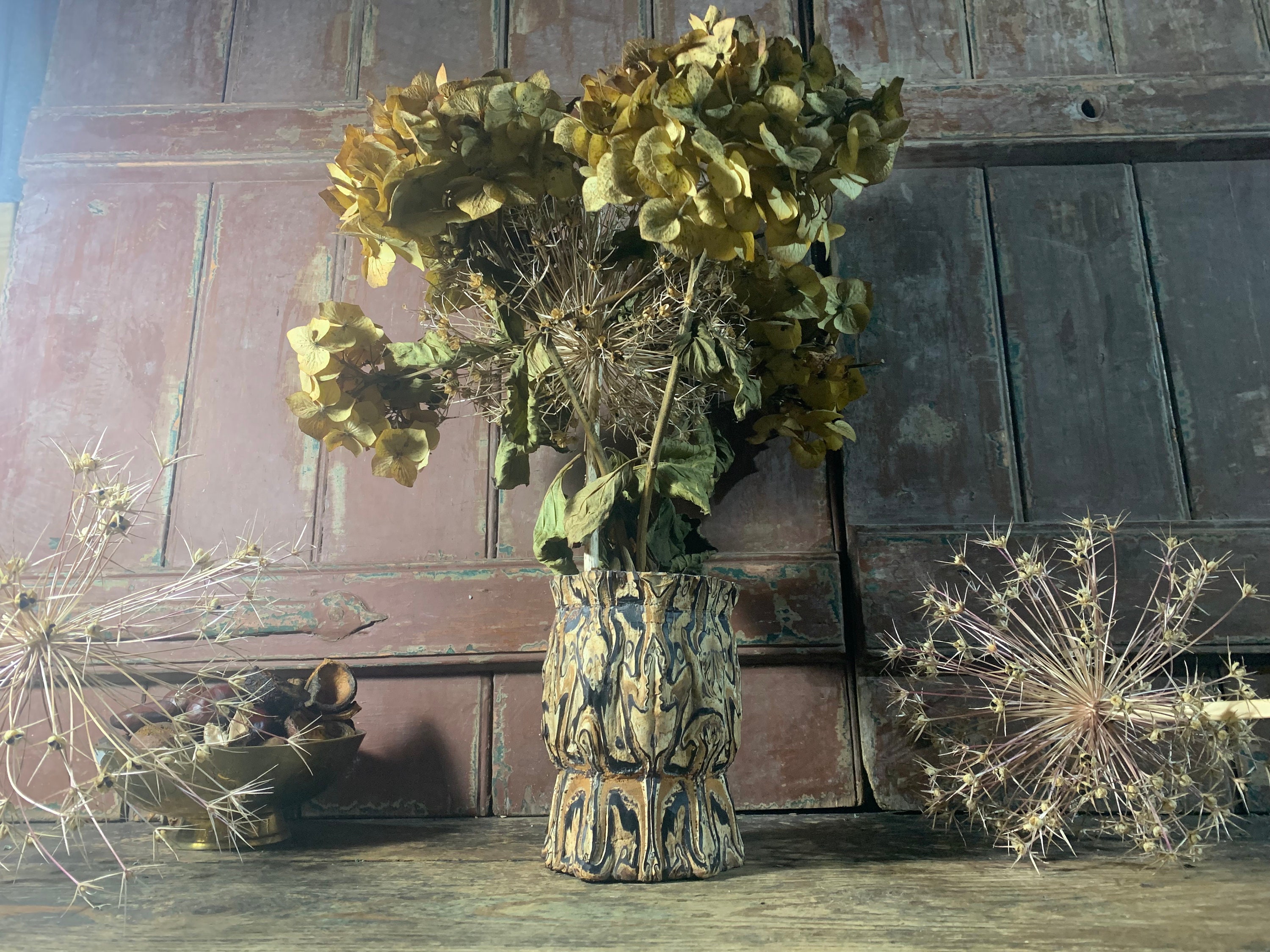 Vintage Ponga New Zealand / TREE FERN VASE / Storage Pot Natural