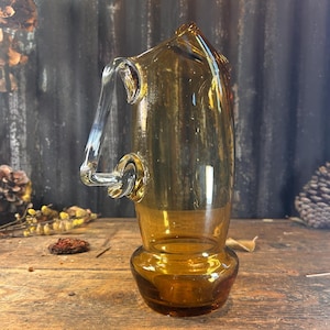 1970s Vintage Hand Blown Rare Collectable Amber French / GLASS PITCHER JUG / Carafe Lemonade Jug Vintage Dinner Party Vintage Glassware