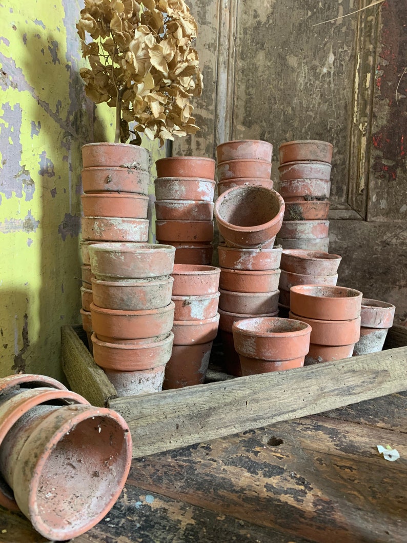 Genuine Vintage x3 / TERRACOTTA PLANT POTS / Great Patina Etsy