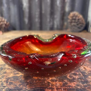 Mid Century Murano Organic Form Sommerso Ashtray / CONTROLLED BUBBLE GLASS / Mcm Glass Mid Century Decor Mcm Interiors Art Glass Ashtray