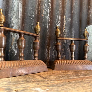 Late 19th Century Brass and Steel Andirons / ENGLISH FIRE DOGS / Fireplace Companion Set Rests Fireplace Decoration Victorian Interiors