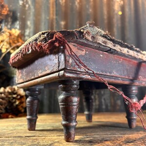 19TH Century Antique Small / PRIMITIVE NEEDLEPOINT STOOL / For Restoration Small Antique Foot Rest Childs Seat Rustic Primitive Interiors