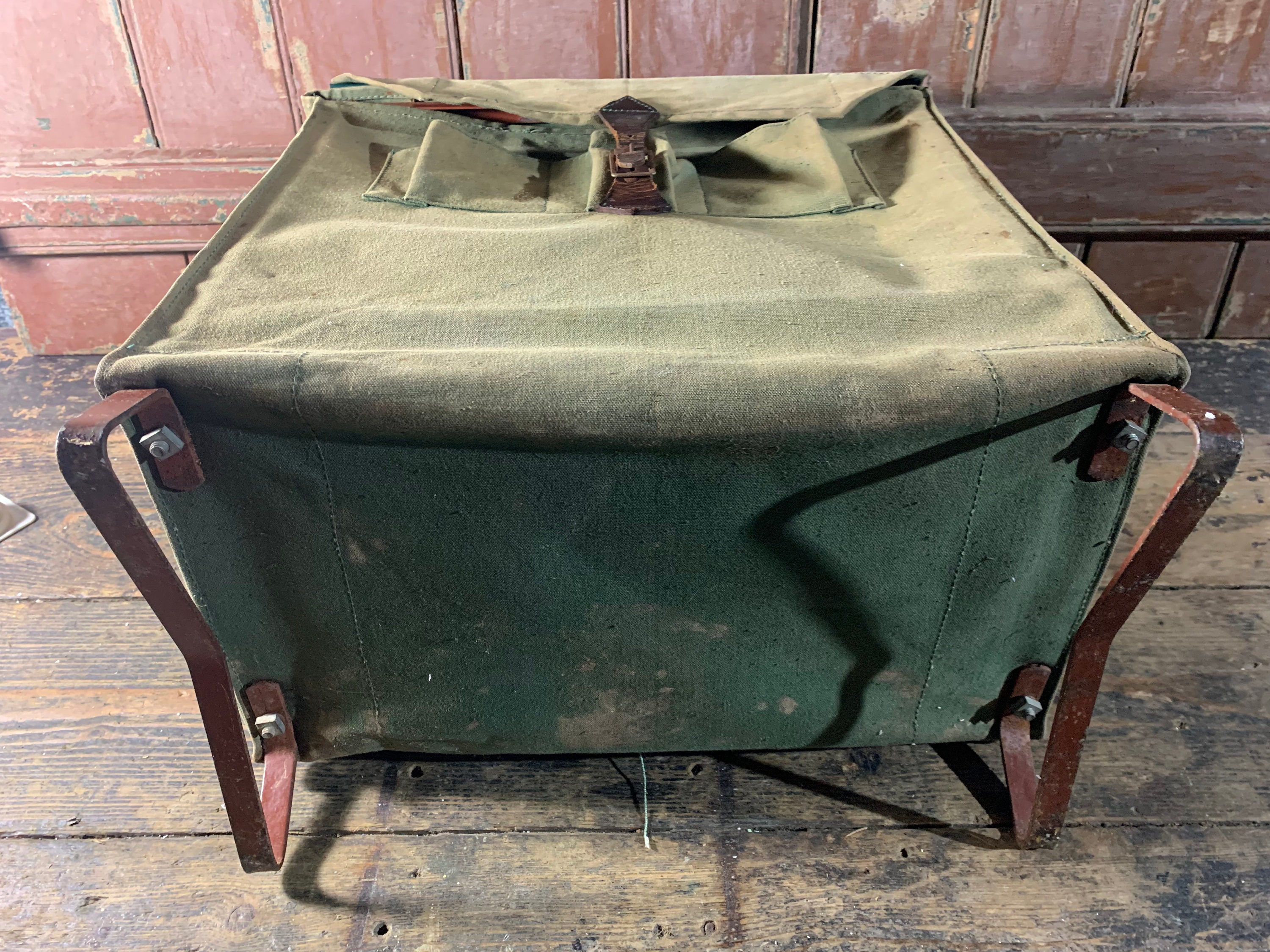 Vintage 1950s Canvas and Steel / FISHING SEAT BOX / Vintage Tackle
