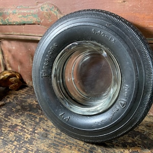 Vintage asbak / FIRESTONE F7 / band band asbak reclame asbak echte rubberen vintage asbak decor monteur geschenken auto geschenken mancave