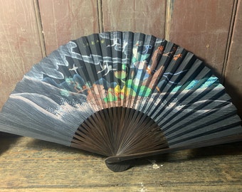 Vintage 1960S Chinese / HAND PAINTED FAN / Vintage Hand Fan Period Costume Vintage Dressing Up Fancy Dress Chinese Props Vintage Wall Art