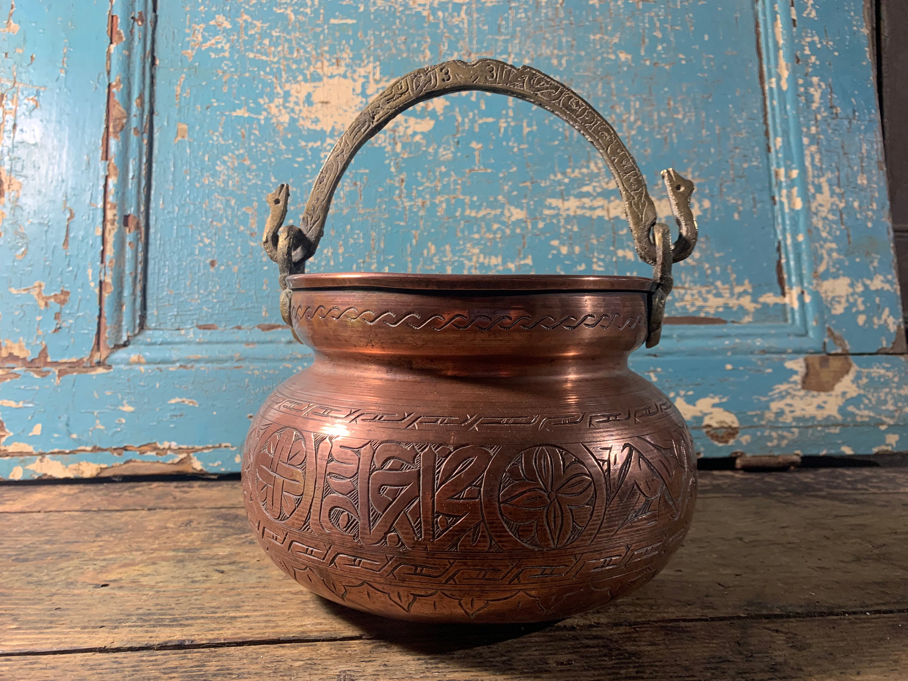 Late 19th Century / COPPER CAULDRON PLANTER / Rustic Country House Jungalow Decor Primitive Home Boho Interiors Vintage Copper