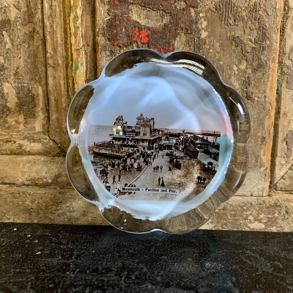 Antique Glass Paperweight / WEYMOUTH PAVILION PIER / Beach Home Office Decor English History Dorset Gifts Decor Souvenir Glass Gifts